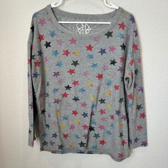 Chaser Gray Star Pattern Crew Neck Sweater - Picture 1 of 6